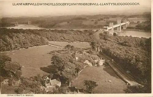 Wales Menai Straits & bridges general view