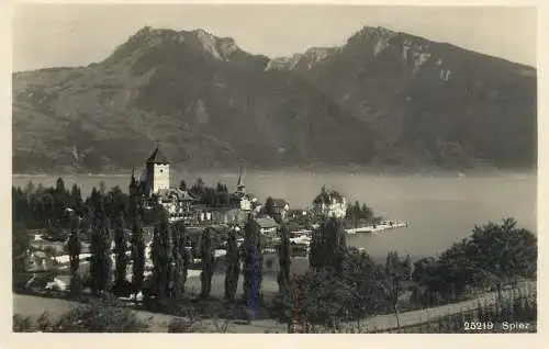 Switzerland postcard Spiez coast church