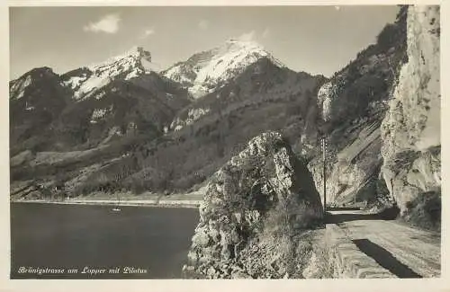 Switzerland postcard Brunigstrasse am Lopper mit Pilatus