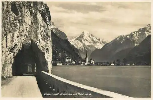 Switzerland postcard Axenstrasse mit Fluelen und Bristenstock