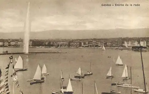 Switzerland postcard Genève entree de la rade sailing vessel