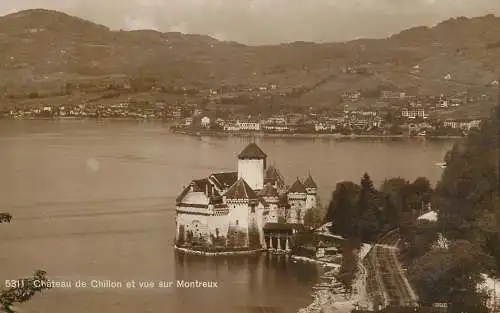 Switzerland postcard chateau de Chillon et vue sur Montreaux