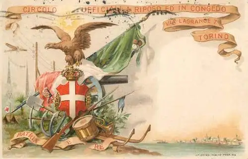 Italy postcard Torino Patria e Re canon crown eagle