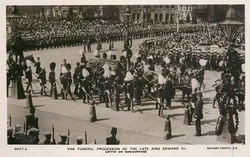 British royalty coronation parade procession funeral of late King Edward VII coffin on gun carriage
