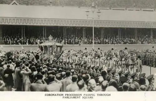 British royalty coronation parade procession approaching Parliament square