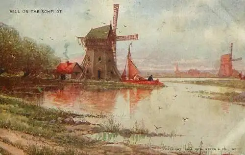 Netherlands scenic windmill on the river Scheldt