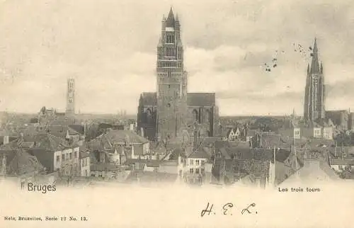 Belgium postcard Brugges the three towers
