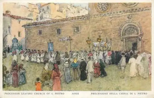 Italy postcard Assisi procession leaving church of S. Pietro