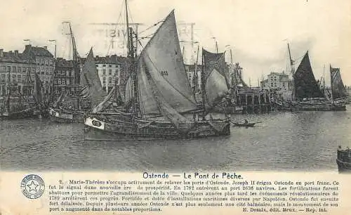 Belgium postcard Oostende le pont de peche sailing vessel