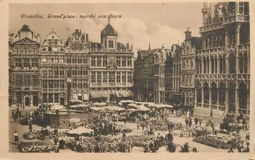 Belgium postcard Bruxelles Grand Place flower market