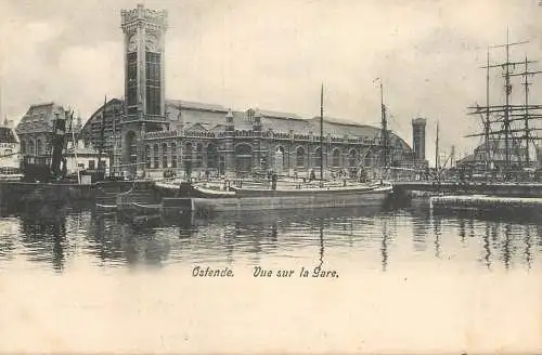 Belgium postcard Oostende gare clocktower