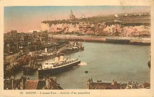 Belgium postcard Dieppe harbour ocean liner