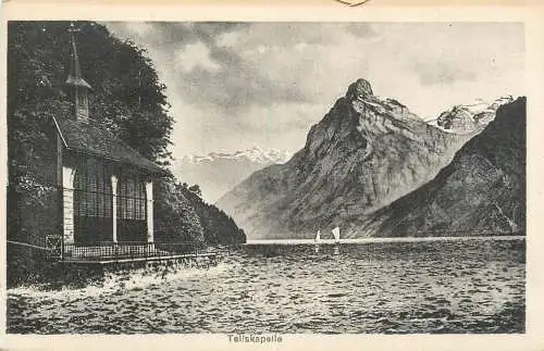 Switzerland postcard Tellskapelle sailing vessels