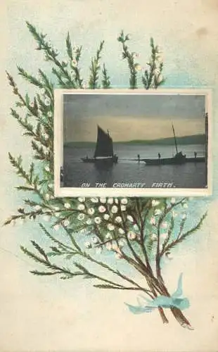 Scenic postcard Scotland Cromarty Firth straight sailing vessel painting