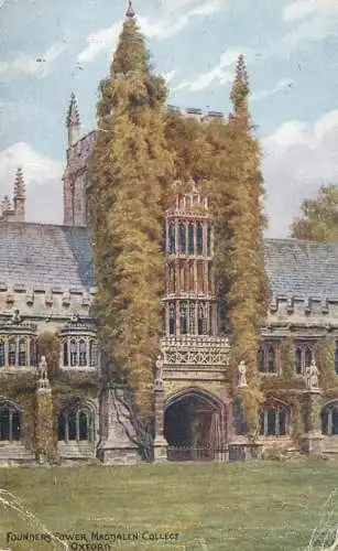 Scenic postcard England Oxford Founders tower