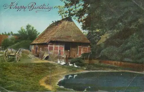Scenic postcard Germany a happy birthday farm ducks