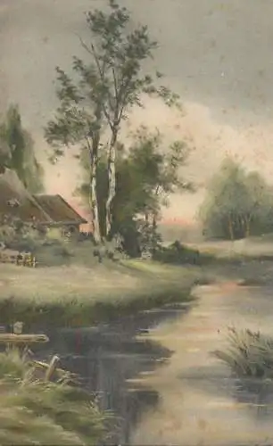 Scenic postcard France river landscape farm