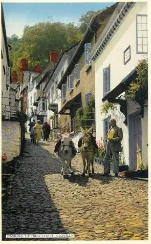 England Clovelly High Street saddled donkeys picturesque types and scenes