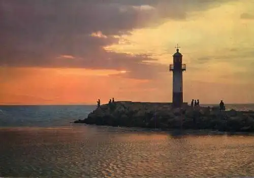 Navigation sailing vessels & boats themed postcard Herault Sete sunset lighthouse