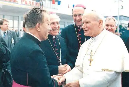 Pope John Paul II papal travels postcard Czechia Praha
