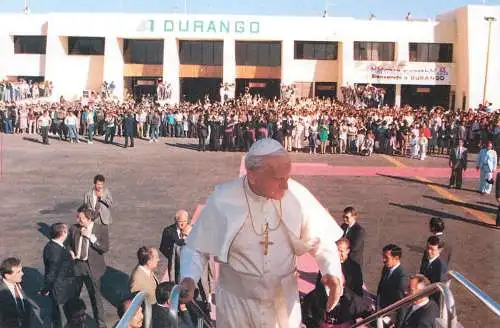 Pope John Paul II papal travels postcard Durango airport