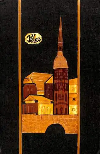 Romania handmade vintage wooden artwork Peles castle 10 x 15 cm