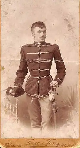 Military portrait uniform antique atelier photo ca. 11 x 20 cm Kolozsvar Ferencz es Tarsa Cluj Romania