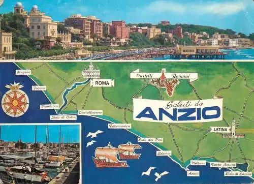 Navigation sailing vessels & boats themed postcard Anzio map harbour