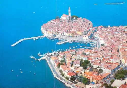 Navigation sailing vessels & boats themed postcard Croatia Rovinj harbour aerial