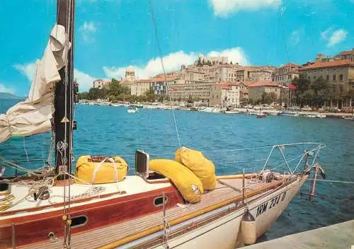 Navigation sailing vessels & boats themed postcard Sibenik harbour pier yacht