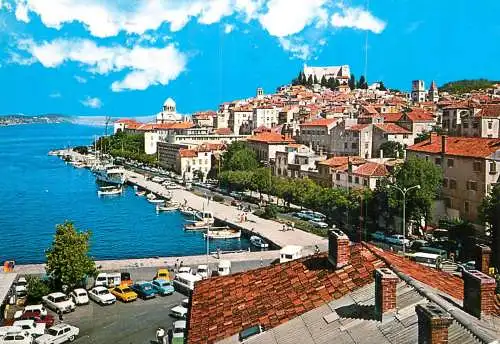 Navigation sailing vessels & boats themed postcard Sibenik harbour pier
