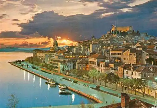 Navigation sailing vessels & boats themed postcard Sibenik pier