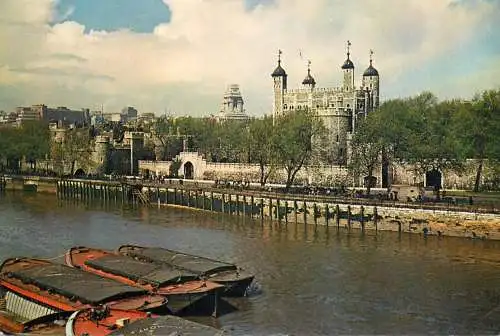 Navigation sailing vessels & boats themed postcard London Tower river Thames pleasure cruise transport barges