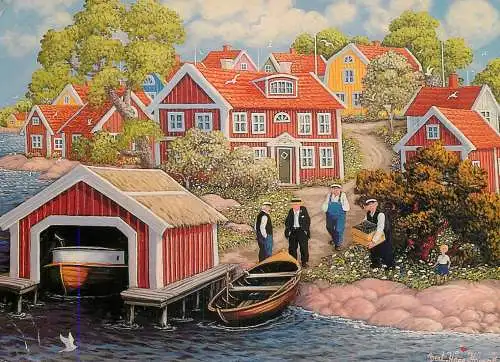 Navigation sailing vessels & boats themed postcard Sweden vid bryggan av Bert Hage Havero