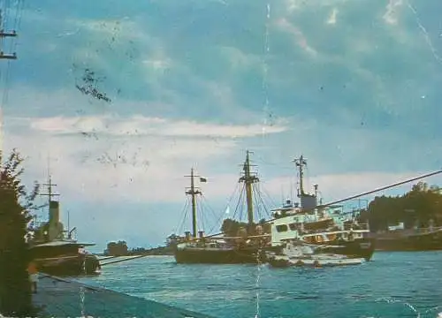 Navigation sailing vessels & boats themed postcard Sulina sunset 1976