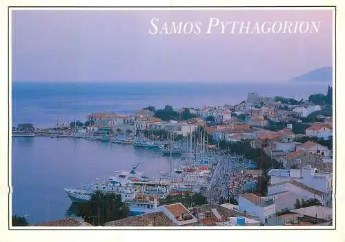 Navigation sailing vessels & boats themed postcard Samos Pythagorion harbour