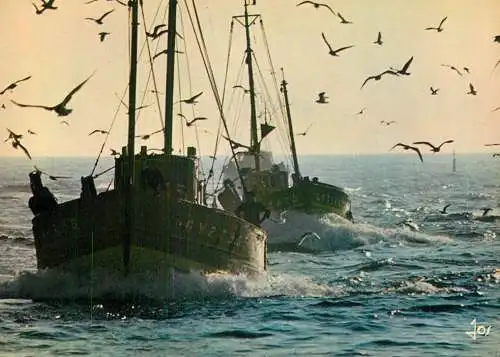 Navigation sailing vessels & boats themed postcard fishing boats poem J.J. Morvan