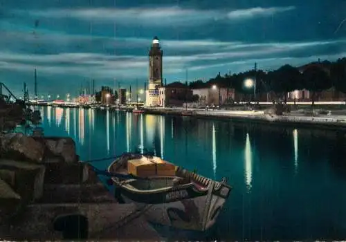 Navigation sailing vessels & boats themed postcard Rimini night view harbour