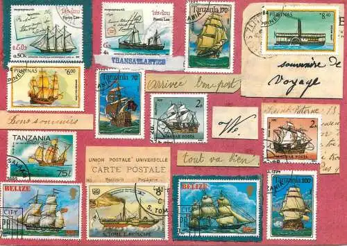 Navigation sailing vessels & boats themed postcard souvenir de voyage large ships stamps