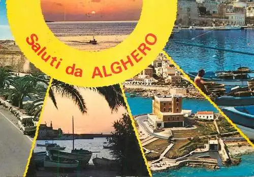 Navigation sailing vessels & boats themed postcard Saluti da Alghero
