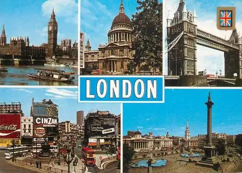 Navigation sailing vessels & boats themed postcard London Nelson Big Ben St Paul bridge