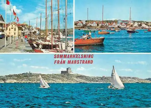 Navigation sailing vessels & boats themed postcard Sommarhalsning Fran Marstrand harbour yacht