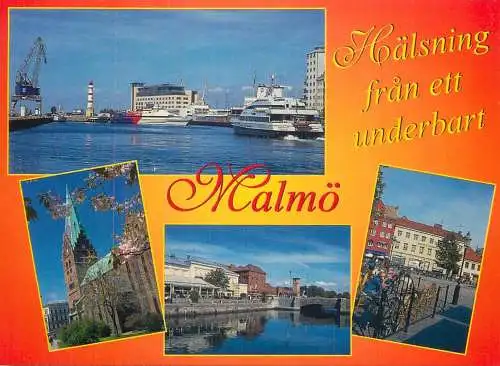 Navigation sailing vessels & boats themed postcard Malmo harbour lighthouse yacht