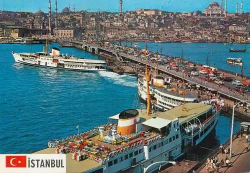 Navigation sailing vessels & boats themed postcard Istanbul Galata bridge