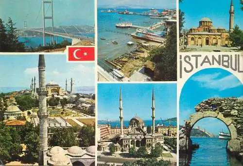 Navigation sailing vessels & boats themed postcard Istanbul minaret bridge harbour