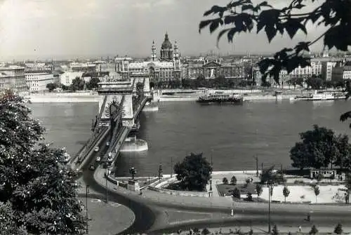 Navigation sailing vessels & boats themed postcard Hungary Budapest suspension bridge