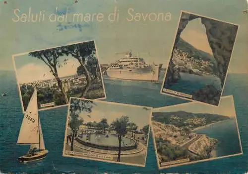 Navigation sailing vessels & boats themed postcard saluti dal mare di Savona yacht ocean liner
