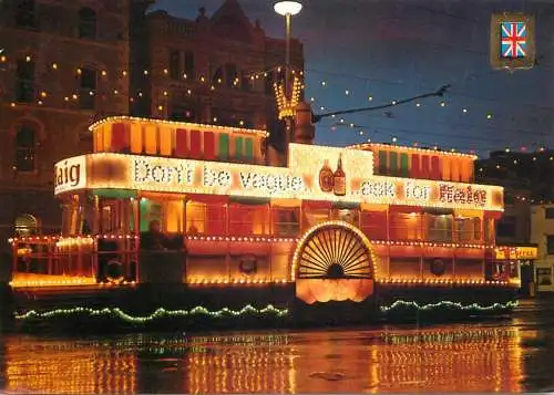 Navigation sailing vessels & boats themed postcard Blackpool illuminated tram paddle steamer 1987