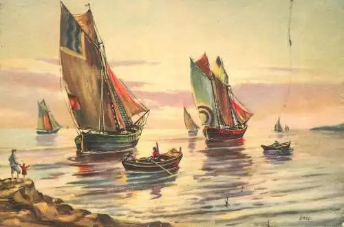 Navigation sailing vessels & boats themed postcard painting