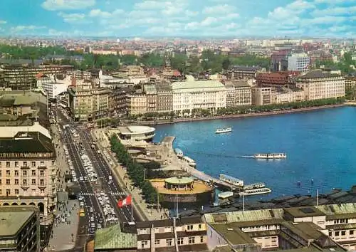Navigation sailing vessels & boats themed postcard Hamburg Alster lake 1967